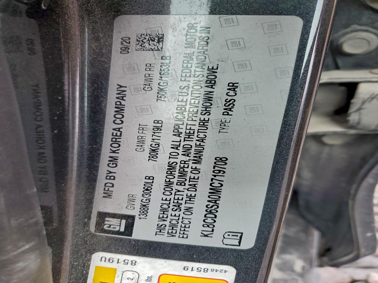 2021 Chevrolet Spark 1Lt VIN: KL8CD6SA0MC719708 Lot: 94026225