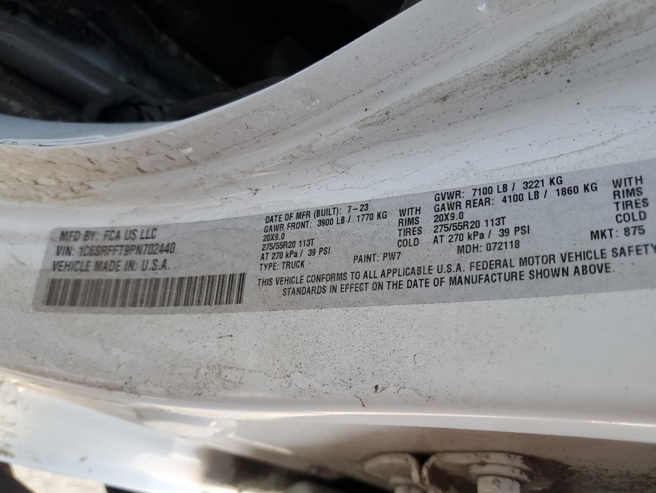 2023 Ram 1500 Big Horn/Lone Star VIN: 1C6SRFFT9PN702440 Lot: 93345775