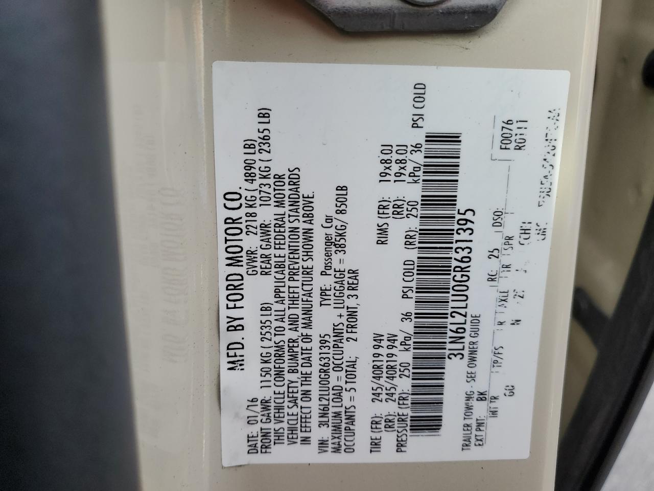 2016 Lincoln Mkz Hybrid VIN: 3LN6L2LU0GR631395 Lot: 91909255