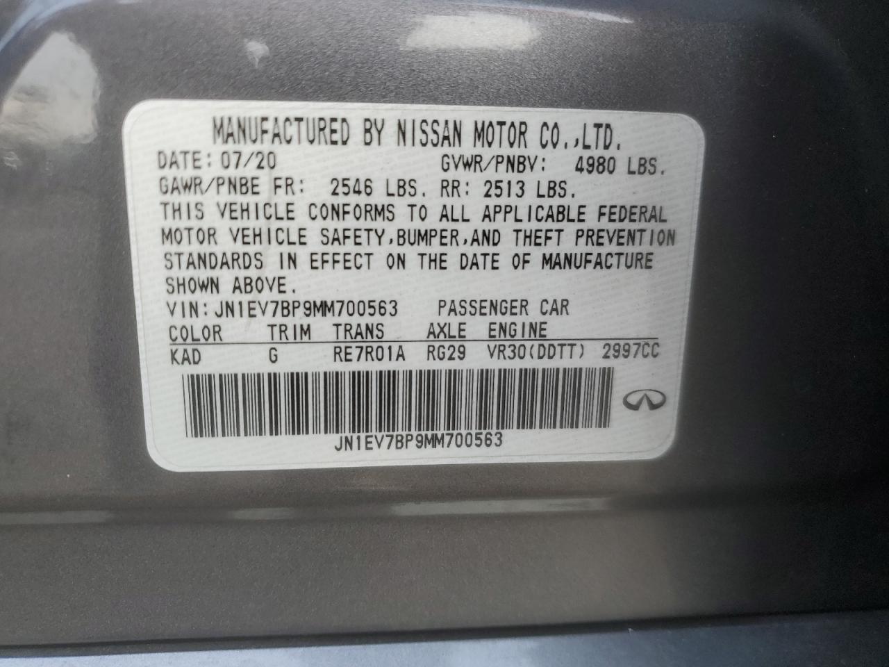 2021 Infiniti Q50 Luxe VIN: JN1EV7BP9MM700563 Lot: 92186975