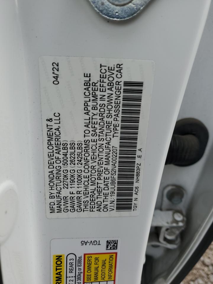 2022 Acura Tlx Tech A VIN: 19UUB6F52NA002207 Lot: 91665335