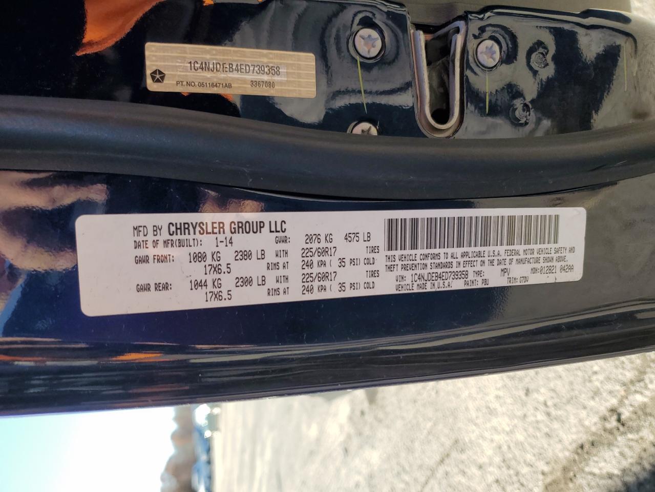 2014 Jeep Compass Latitude VIN: 1C4NJDEB4ED739358 Lot: 92437715