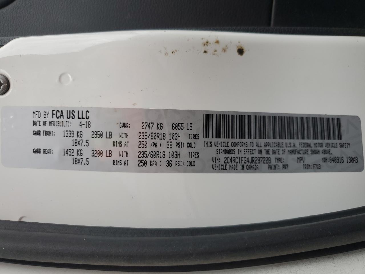 2018 Chrysler Pacifica Touring Plus VIN: 2C4RC1FG4JR287228 Lot: 92130575