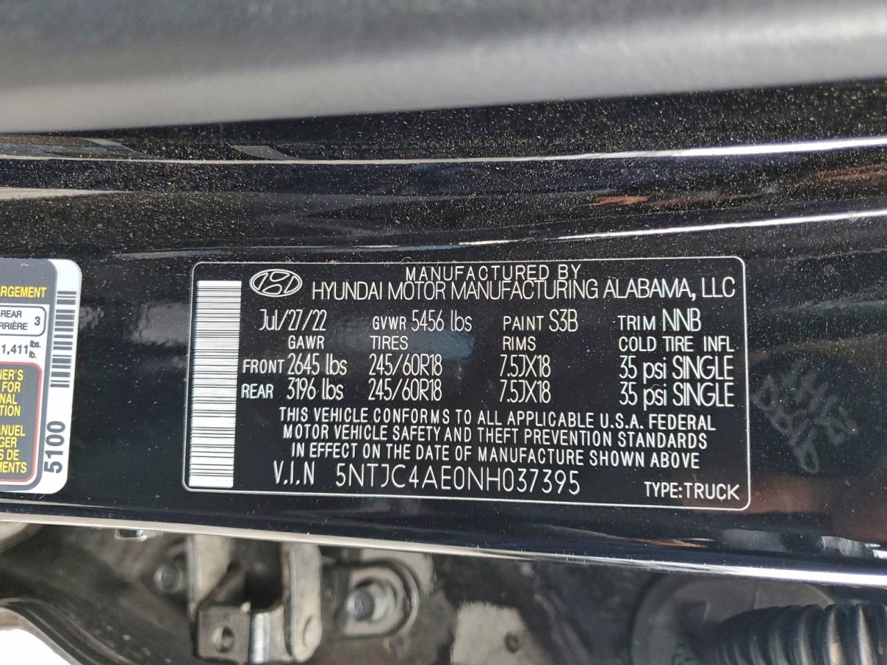 2022 Hyundai Santa Cruz Sel VIN: 5NTJC4AE0NH037395 Lot: 93712965