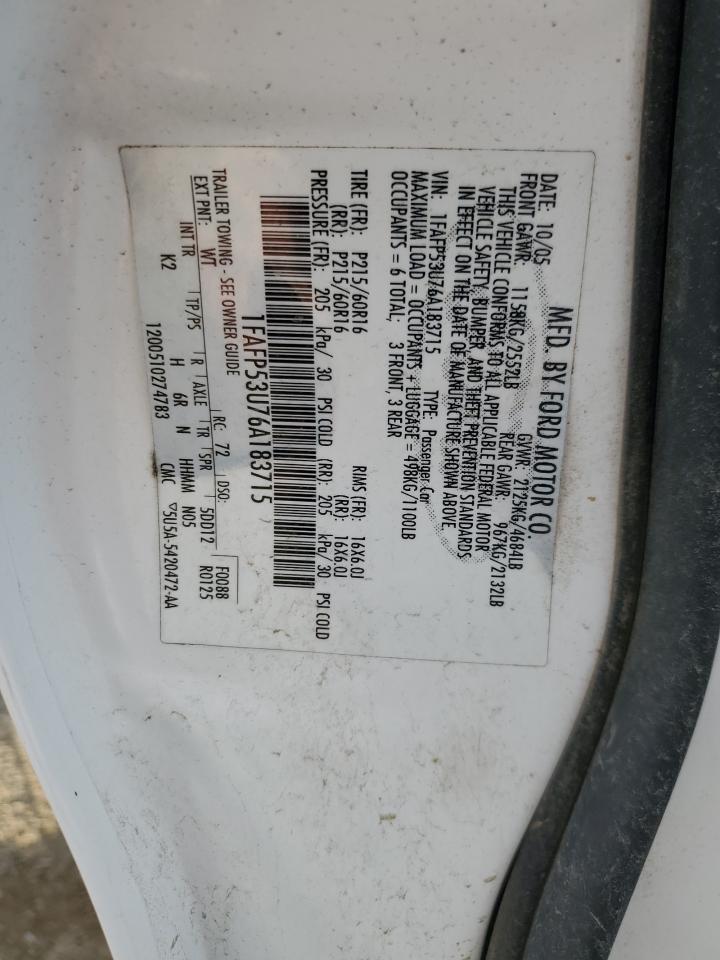 2006 Ford Taurus Se VIN: 1FAFP53U76A183715 Lot: 92224445