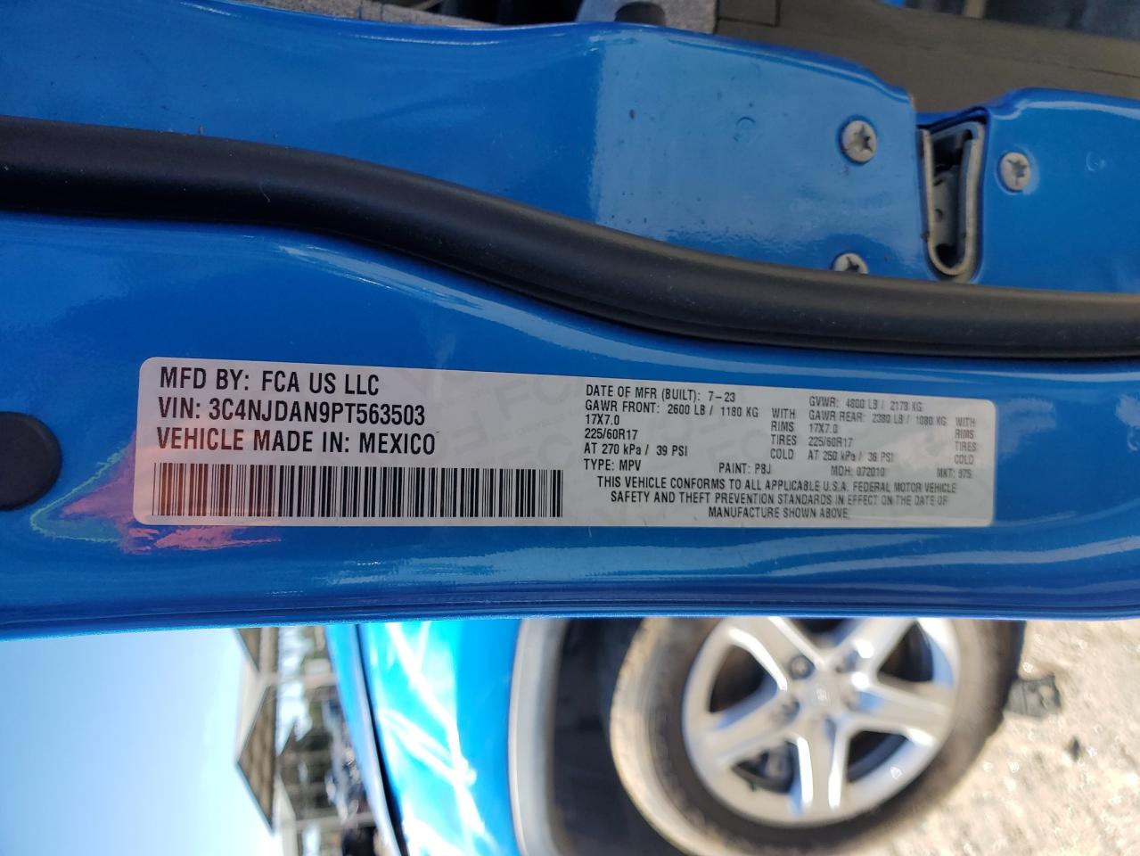 2023 Jeep Compass Sport VIN: 3C4NJDAN9PT563503 Lot: 92106785