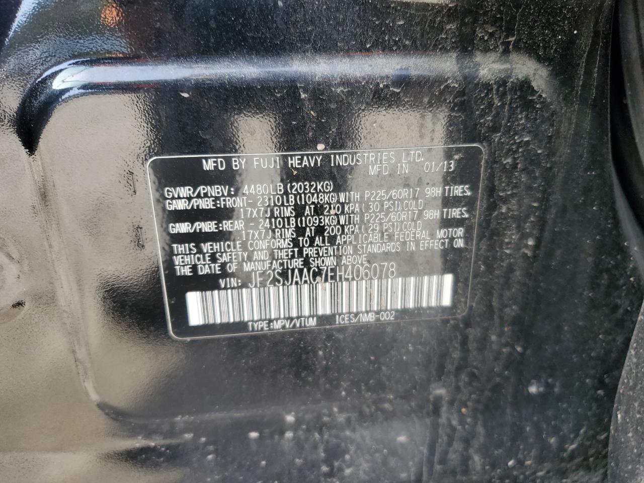 2014 Subaru Forester 2.5I VIN: JF2SJAAC7EH406078 Lot: 91492745