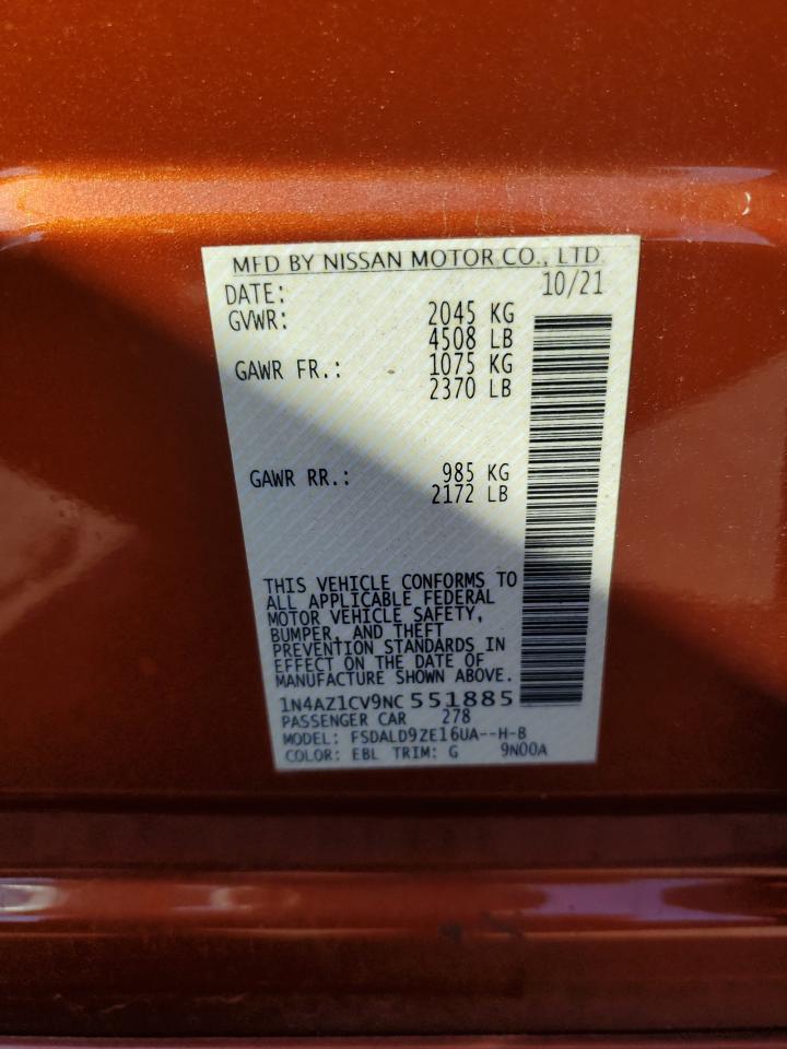 2022 Nissan Leaf Sv VIN: 1N4AZ1CV9NC551885 Lot: 93369015