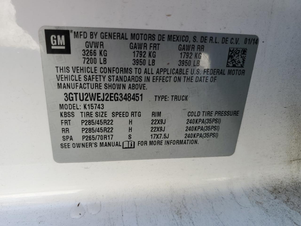 2014 GMC Sierra K1500 Denali VIN: 3GTU2WEJ2EG348451 Lot: 93413695