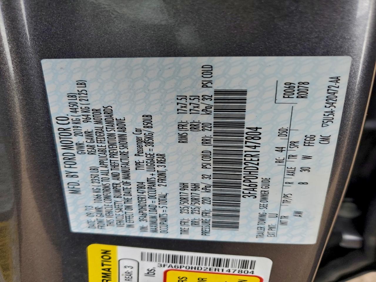 2014 Ford Fusion Se VIN: 3FA6P0HD2ER147804 Lot: 93784545