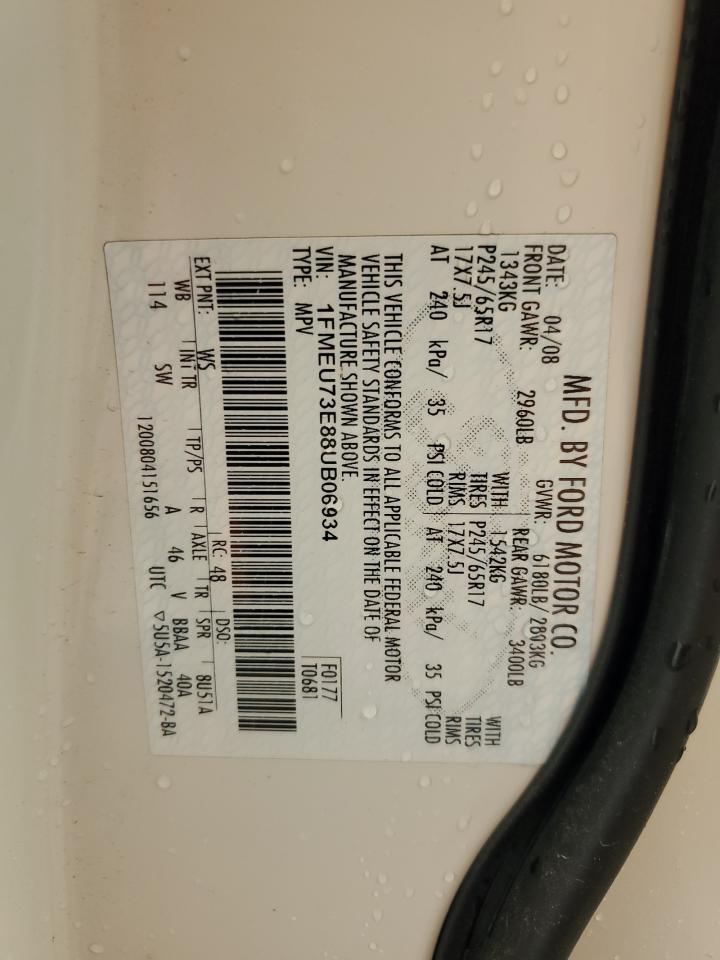 2008 Ford Explorer Xlt VIN: 1FMEU73E88UB06934 Lot: 92381015