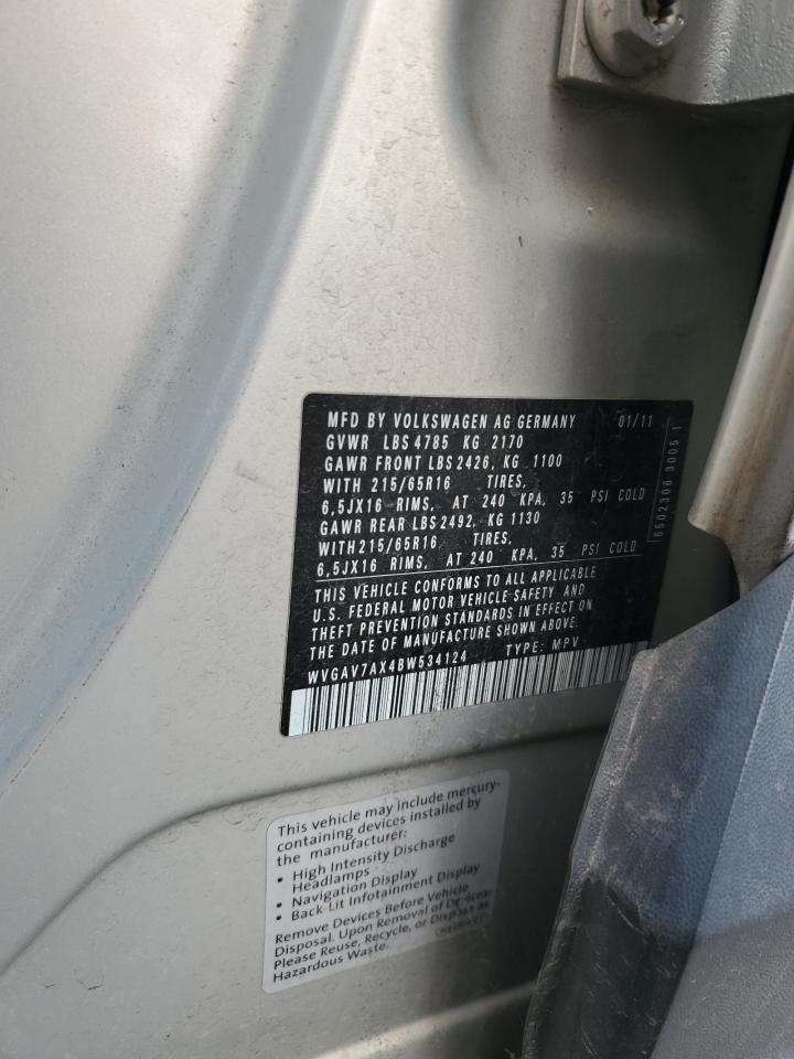 2011 Volkswagen Tiguan S VIN: WVGAV7AX4BW534124 Lot: 93529085