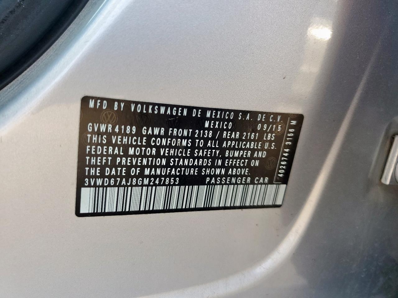 2016 Volkswagen Jetta Se VIN: 3VWD67AJ8GM247853 Lot: 94111735