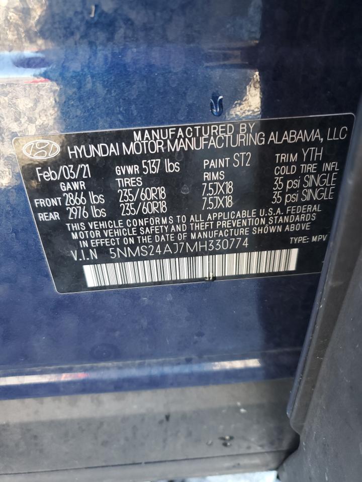 2021 Hyundai Santa Fe Sel VIN: 5NMS24AJ7MH330774 Lot: 93028925