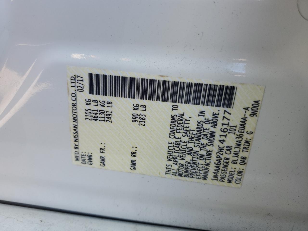 2017 Nissan Maxima 3.5S VIN: 1N4AA6AP2HC416177 Lot: 90666905