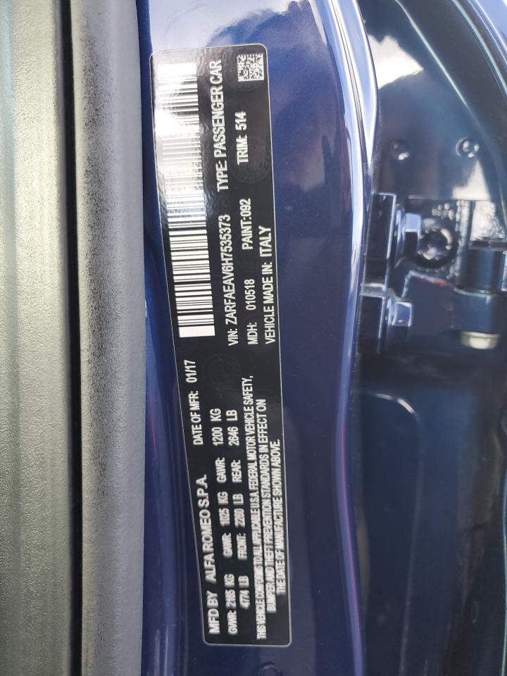 2017 Alfa Romeo Giulia Quadrifoglio VIN: ZARFAEAV6H7535373 Lot: 91673925