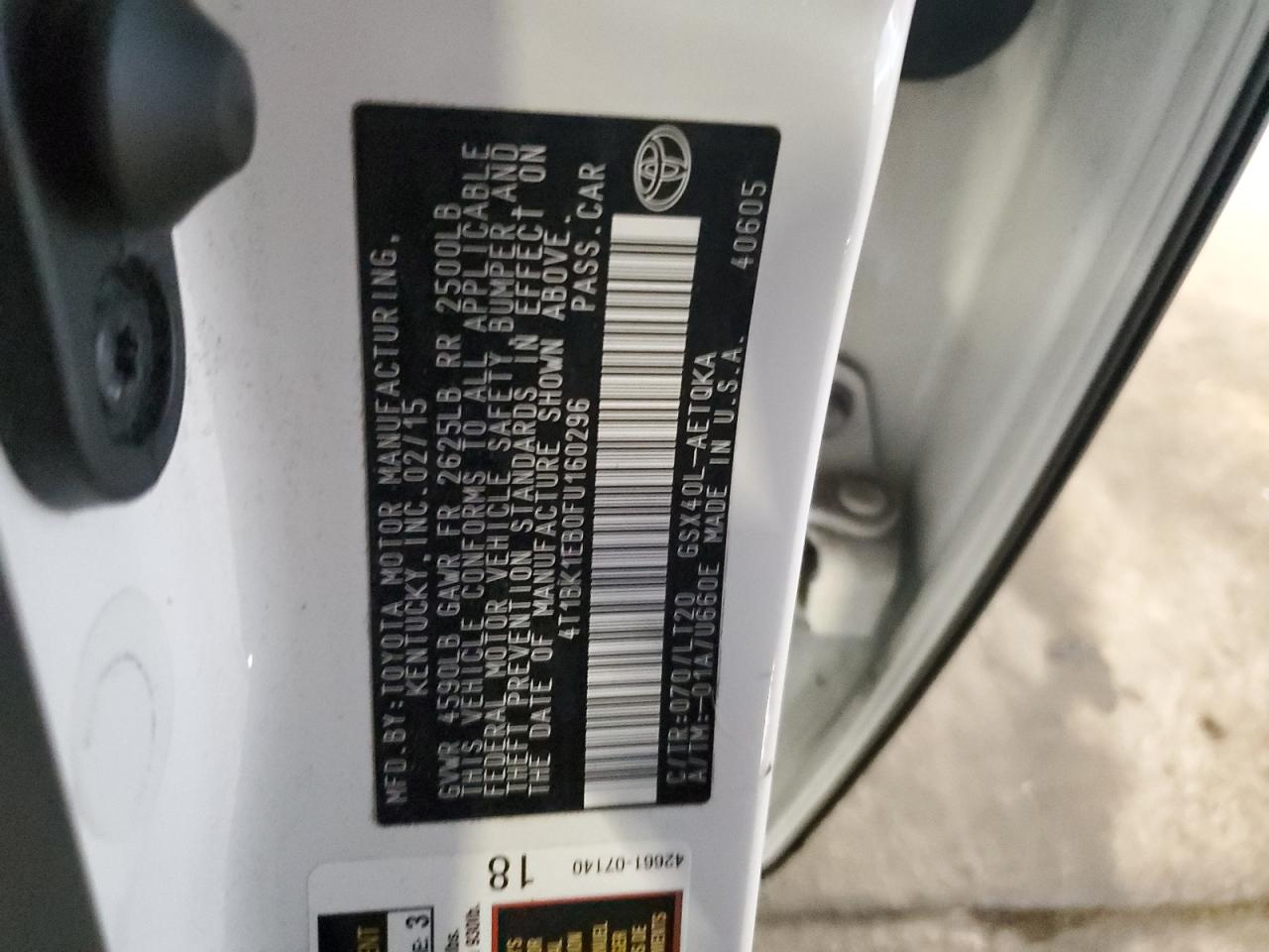 2015 Toyota Avalon Xle VIN: 4T1BK1EB0FU160296 Lot: 92301465