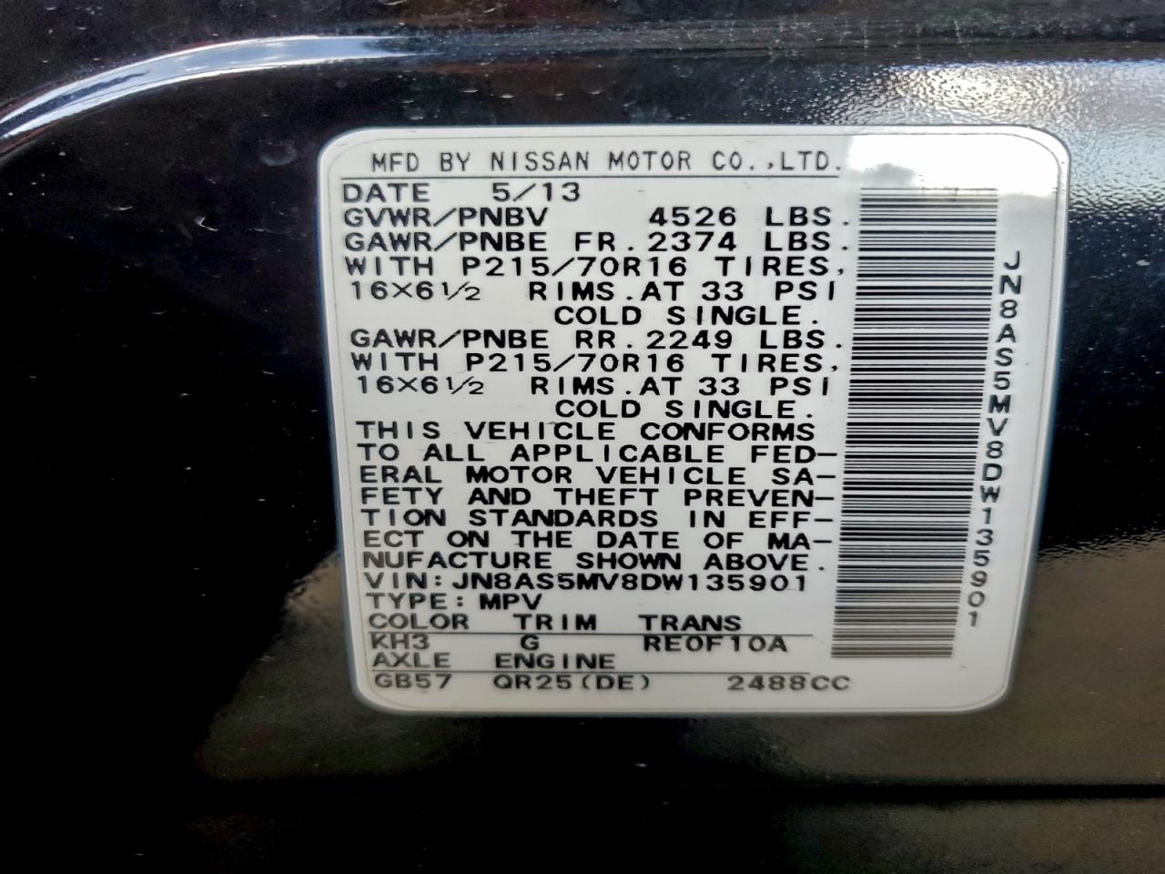 2013 Nissan Rogue S VIN: JN8AS5MV8DW135901 Lot: 94182345