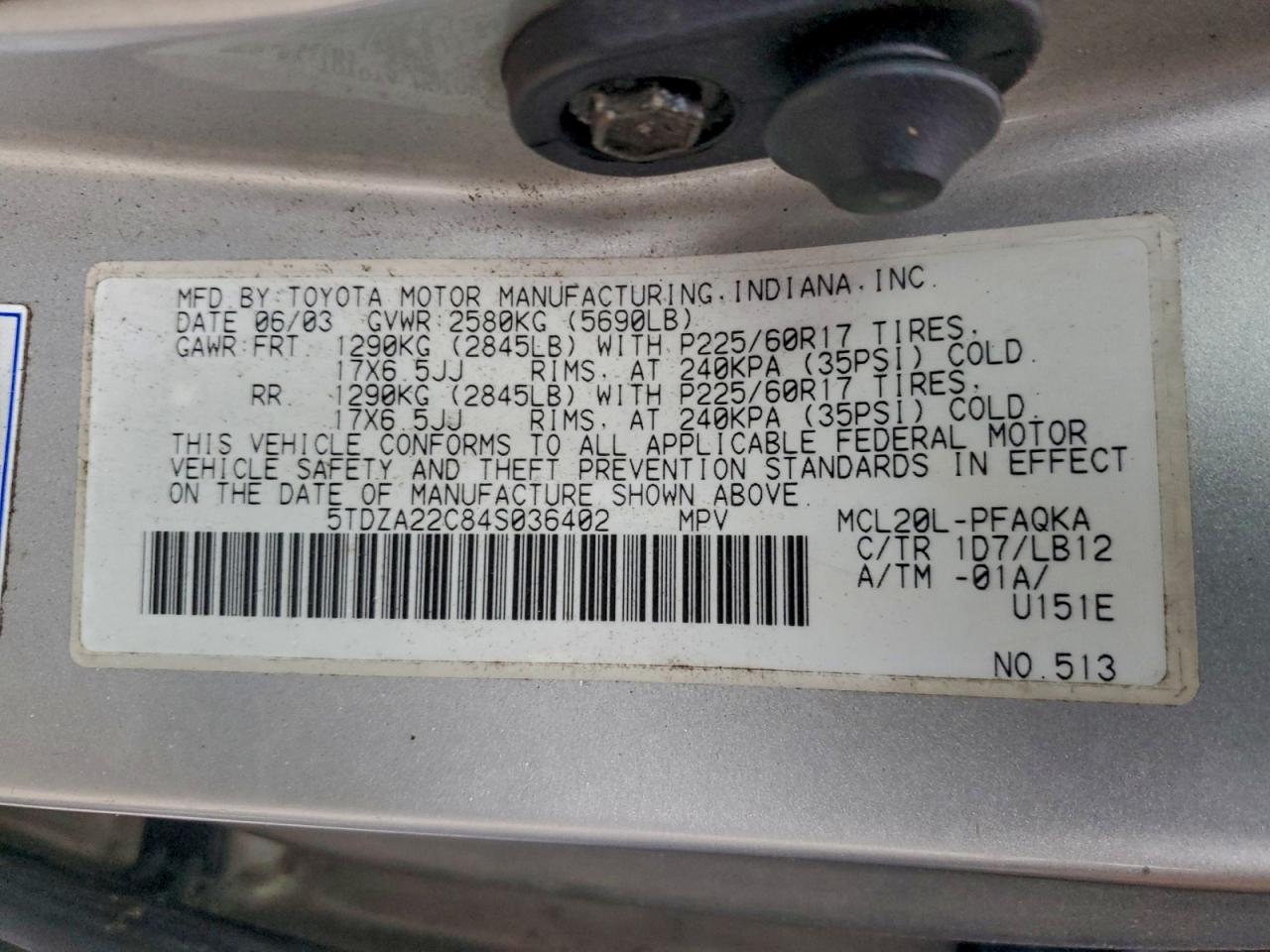 2004 Toyota Sienna Xle VIN: 5TDZA22C84S036402 Lot: 93829795