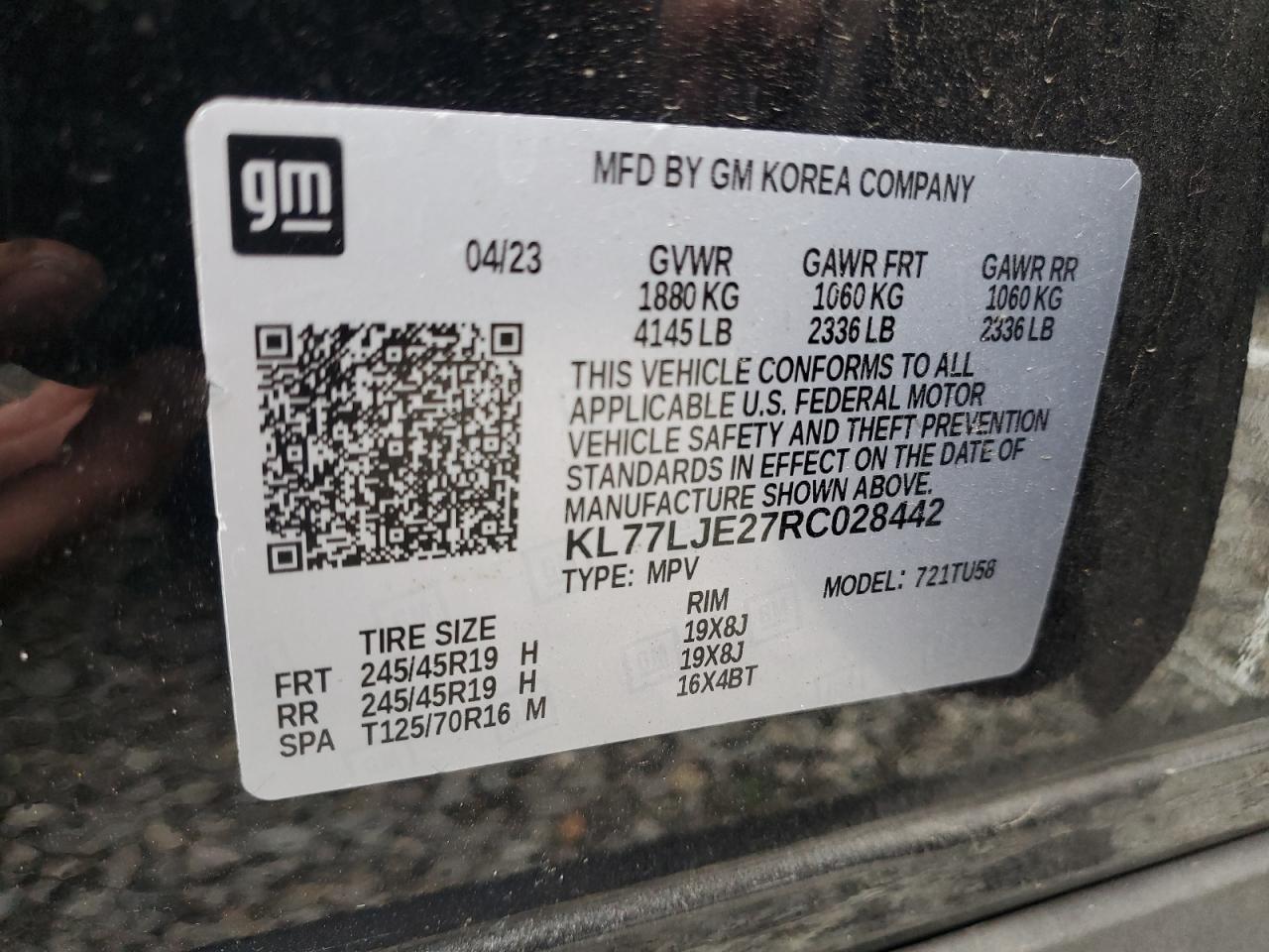 2024 Chevrolet Trax 2Rs VIN: KL77LJE27RC028442 Lot: 93461385