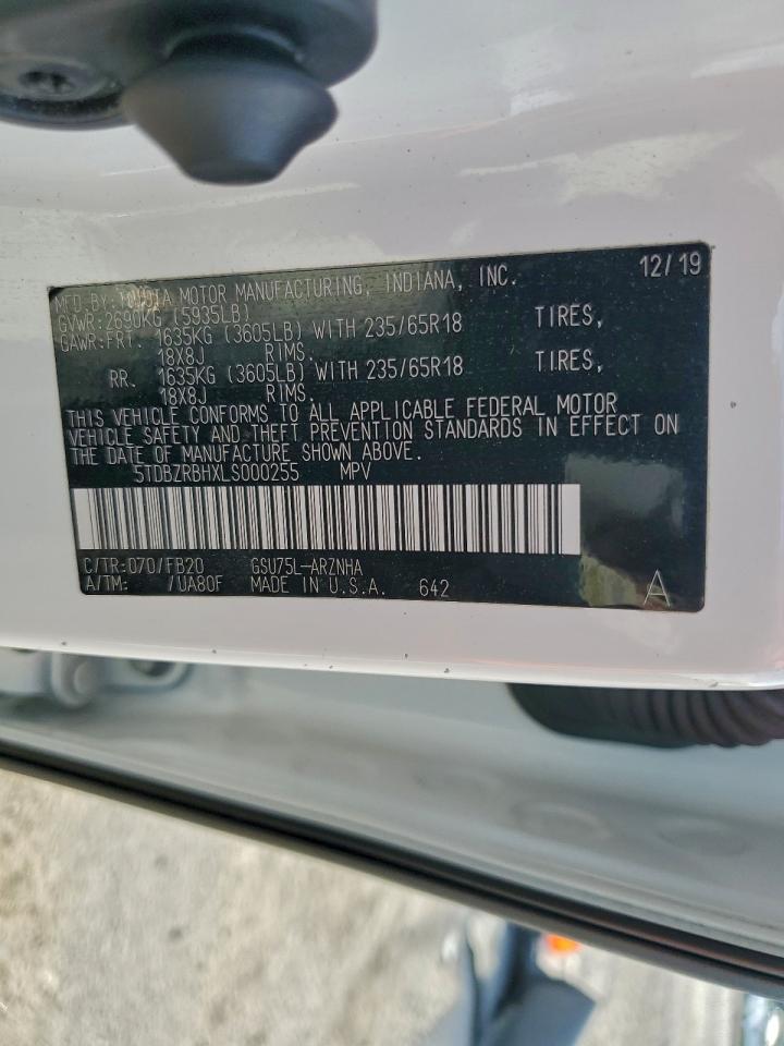 2020 Toyota Highlander L VIN: 5TDBZRBHXLS000255 Lot: 94290295