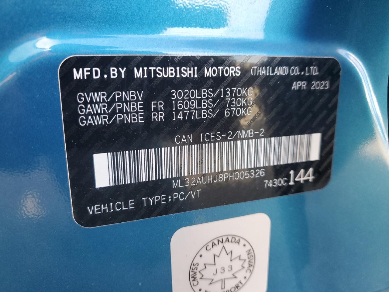 2023 Mitsubishi Mirage Es VIN: ML32AUHJ8PH005326 Lot: 89579145