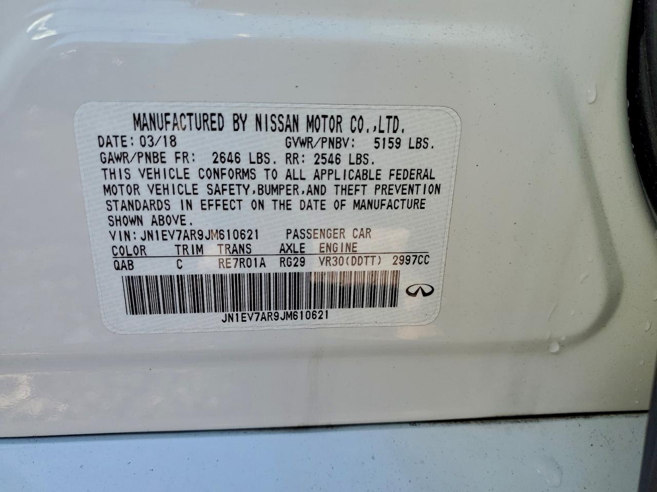 2018 Infiniti Q50 Luxe VIN: JN1EV7AR9JM610621 Lot: 93715895