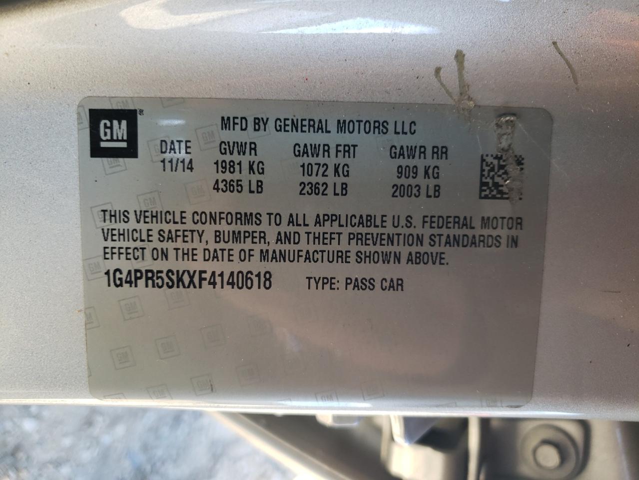 2015 Buick Verano Convenience VIN: 1G4PR5SKXF4140618 Lot: 93014105