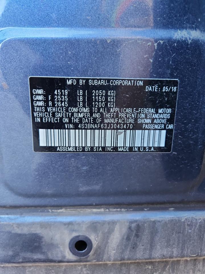 2018 Subaru Legacy 2.5I Premium VIN: 4S3BNAF63J3043470 Lot: 92901825