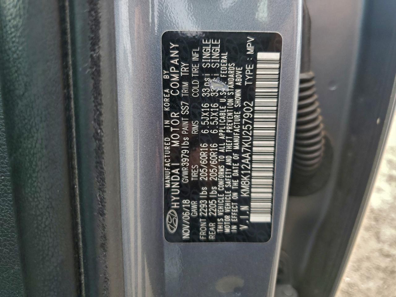 2019 Hyundai Kona Se VIN: KM8K12AA7KU257902 Lot: 94156705