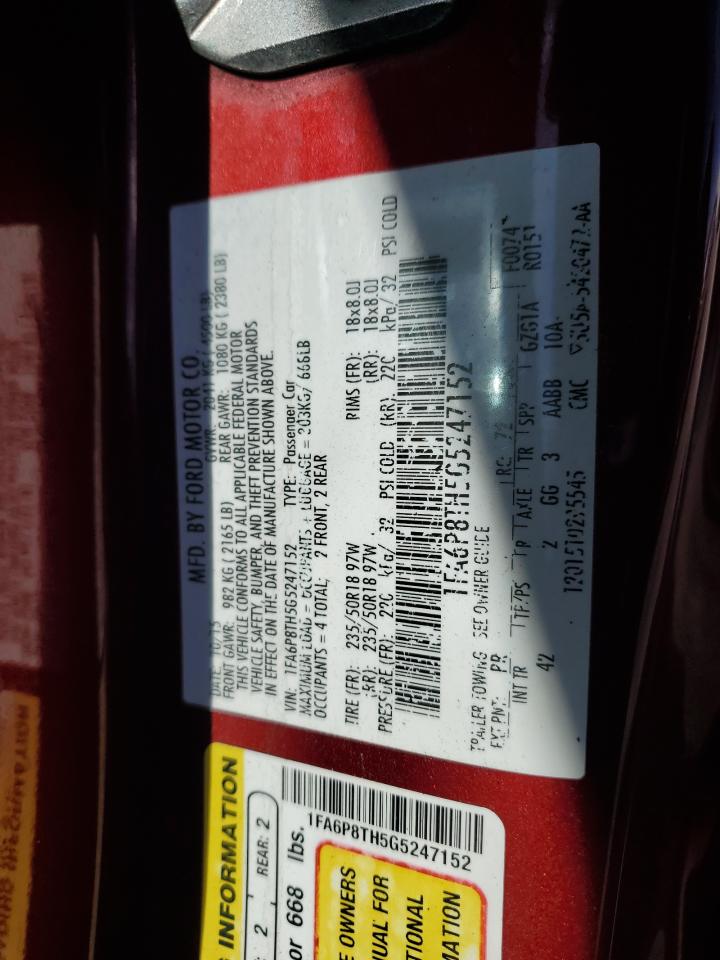 2016 Ford Mustang VIN: 1FA6P8TH5G5247152 Lot: 92156535