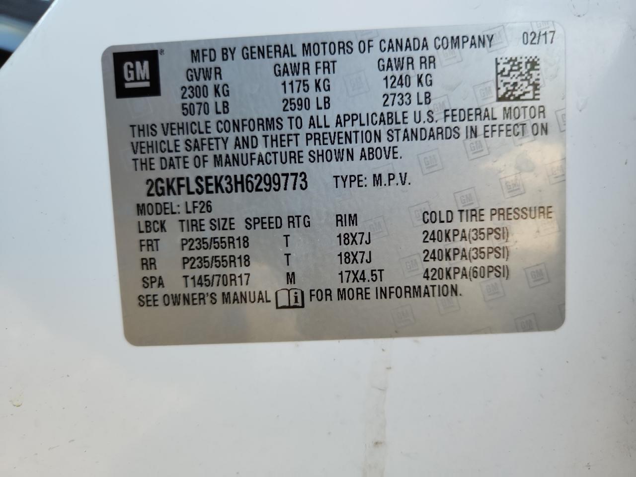 2017 GMC Terrain Sle VIN: 2GKFLSEK3H6299773 Lot: 90733345