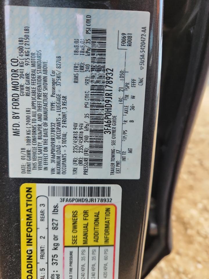 2018 Ford Fusion Se VIN: 3FA6P0HD9JR178932 Lot: 93146195