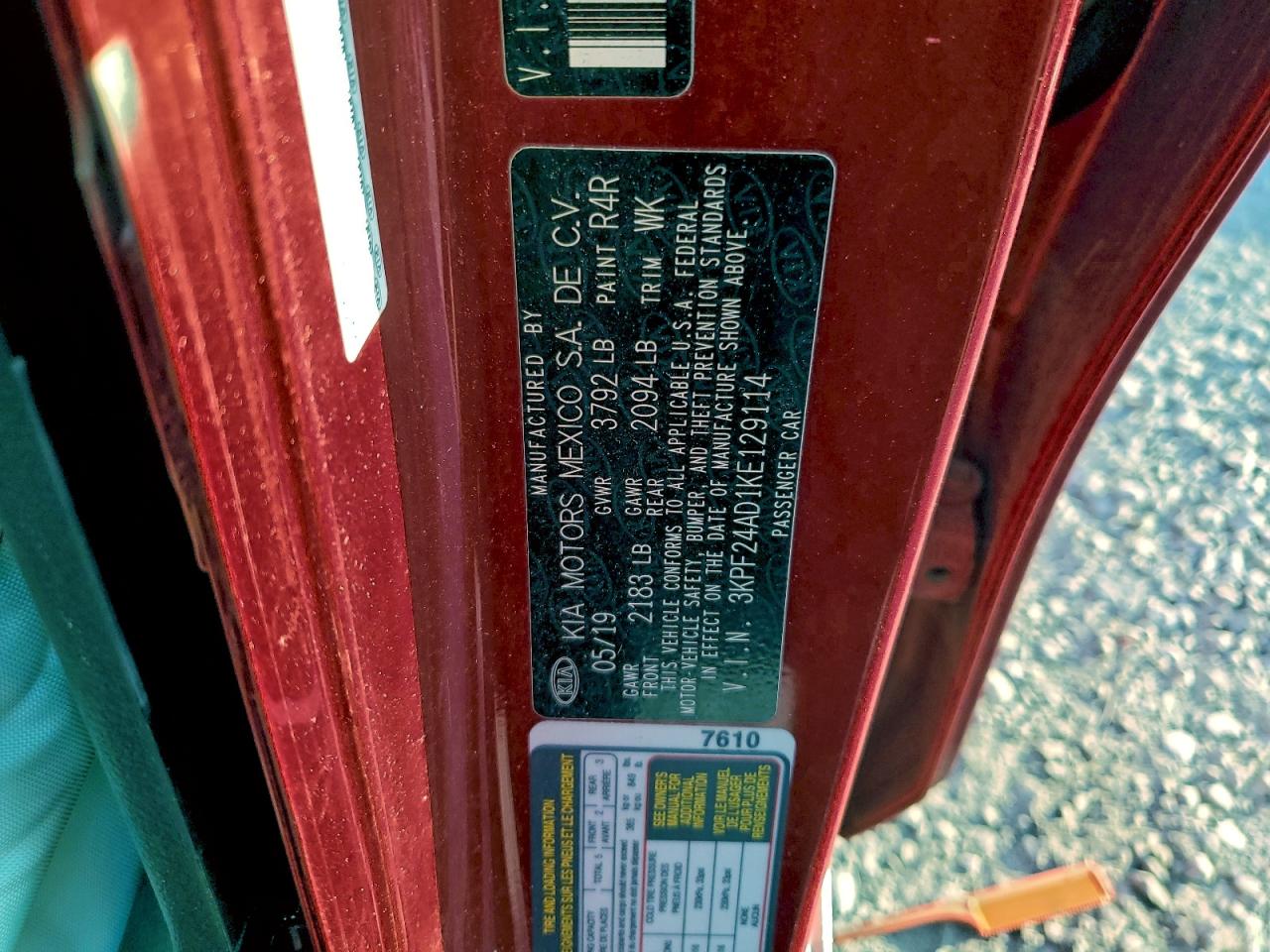 2019 Kia Forte Fe VIN: 3KPF24AD1KE129114 Lot: 93344135