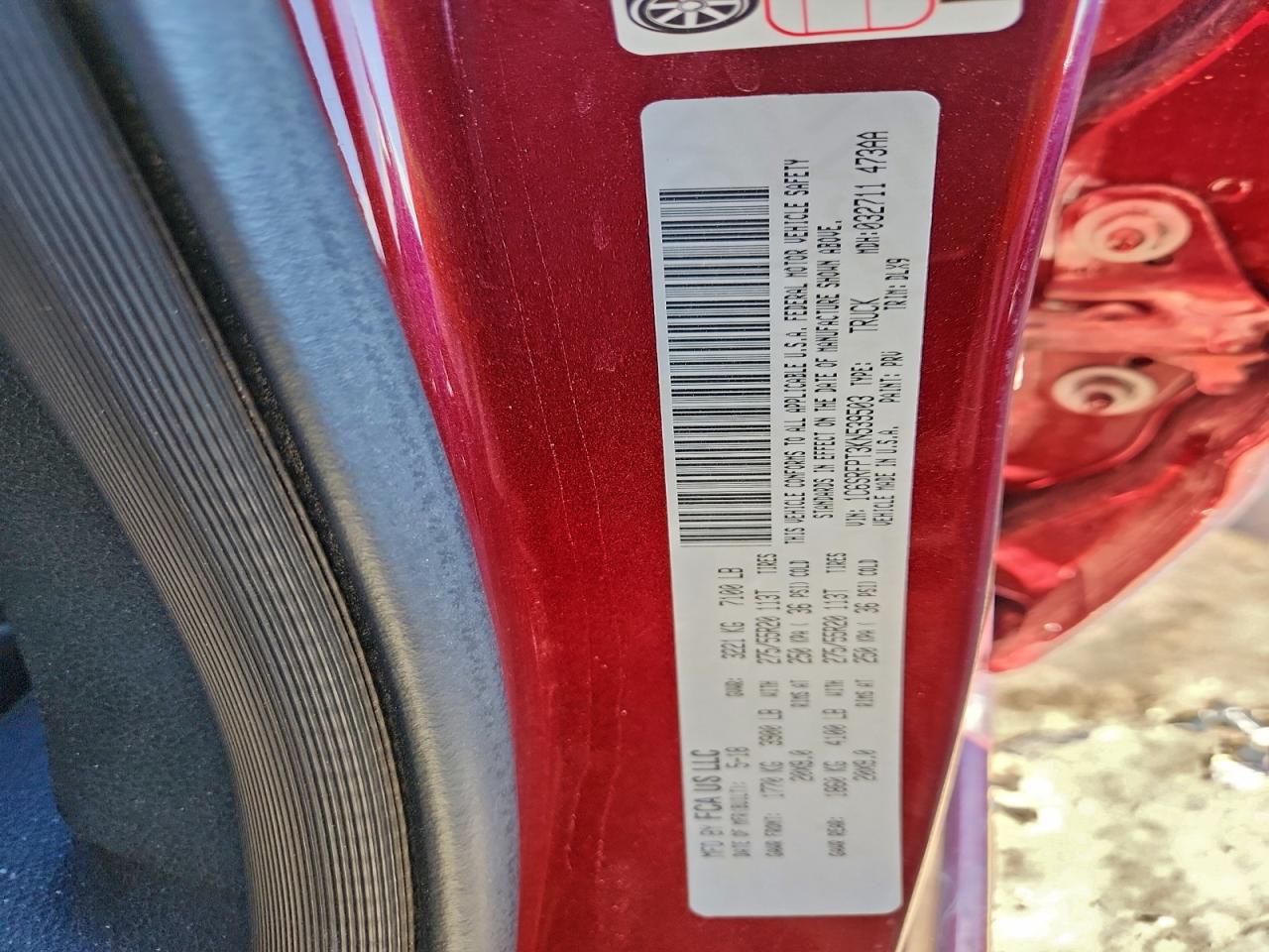 2019 Ram 1500 Limited VIN: 1C6SRFPT3KN539503 Lot: 93195755