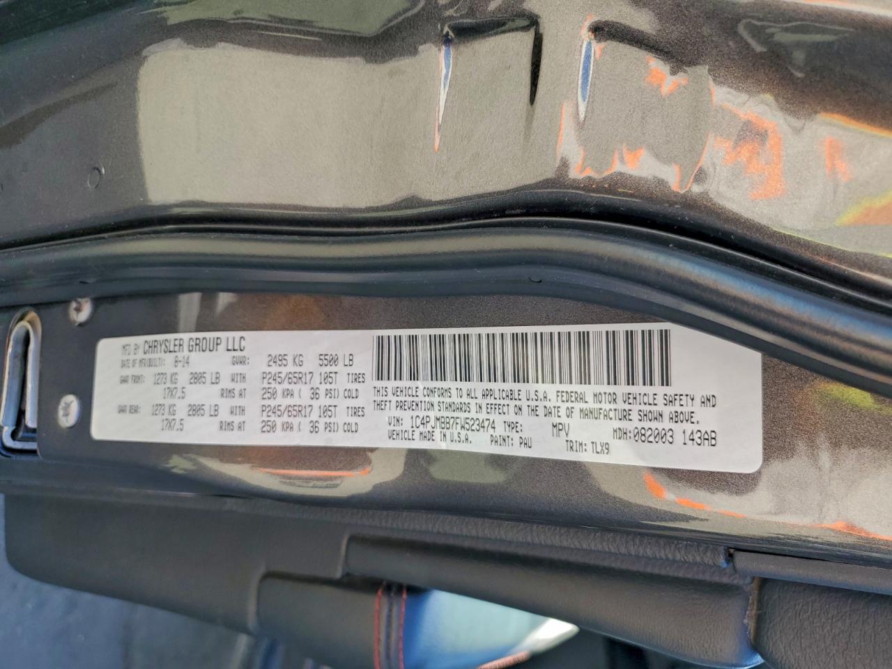 2015 Jeep Cherokee Trailhawk VIN: 1C4PJMBB7FW523474 Lot: 94057325