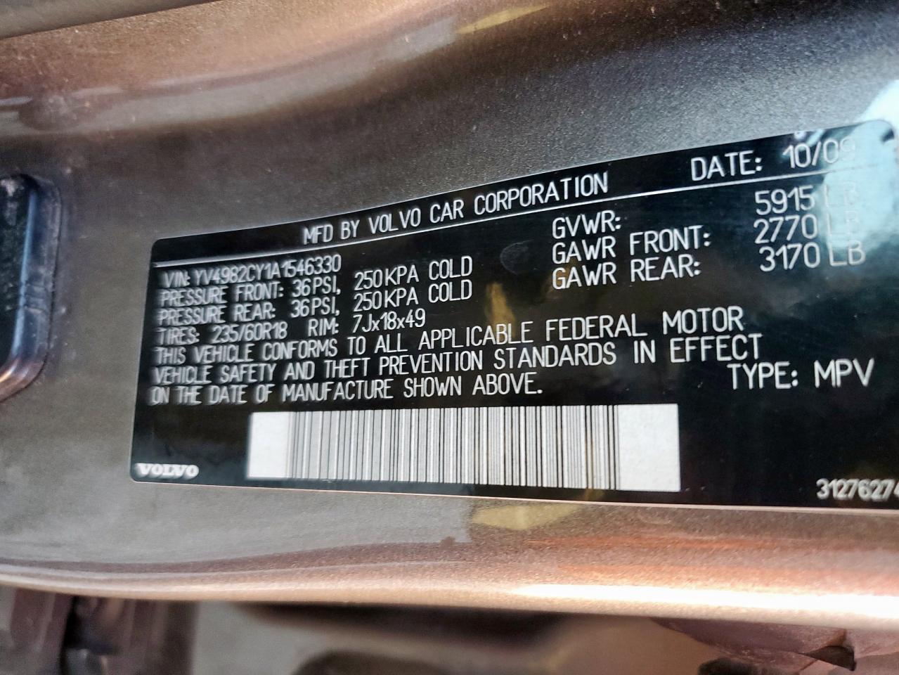 2010 Volvo Xc90 3.2 VIN: YV4982CY1A1546330 Lot: 91272565