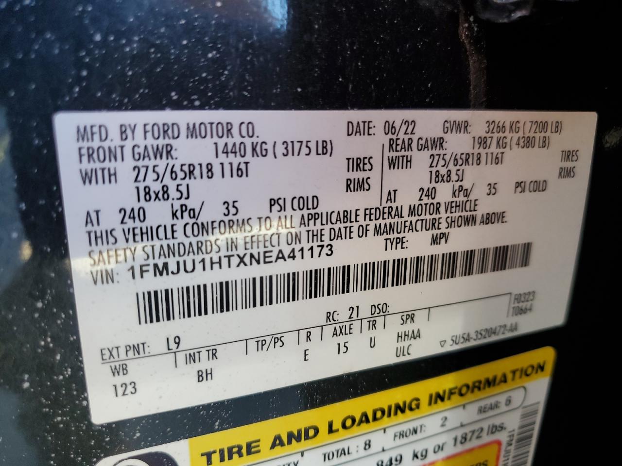 2022 Ford Expedition Xlt VIN: 1FMJU1HTXNEA41173 Lot: 92673955