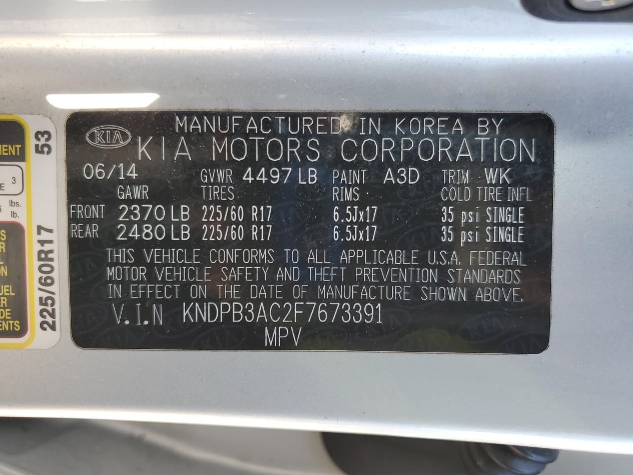 2015 Kia Sportage Lx VIN: KNDPB3AC2F7673391 Lot: 92423605