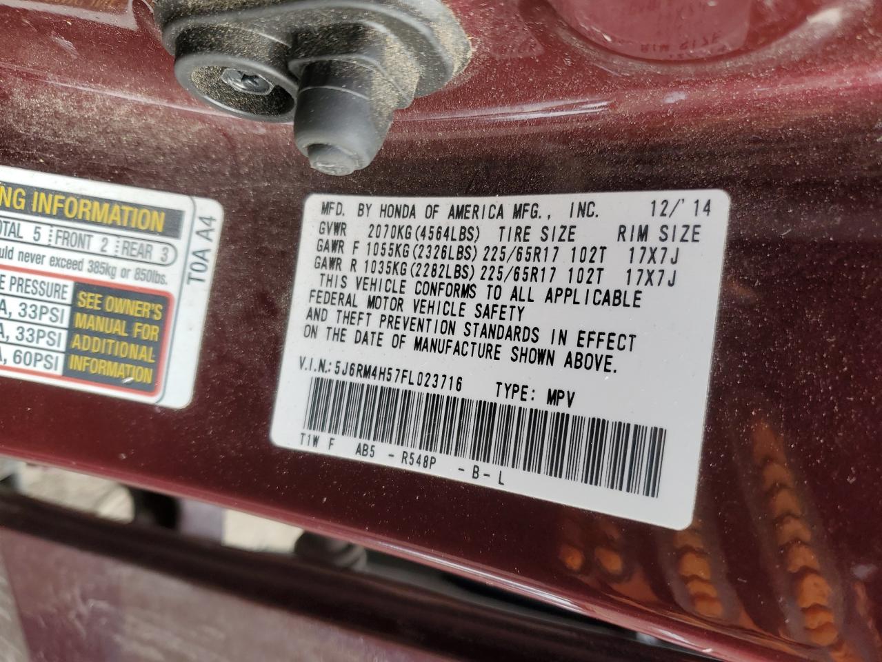 2015 Honda Cr-V Ex VIN: 5J6RM4H57FL023716 Lot: 91910385