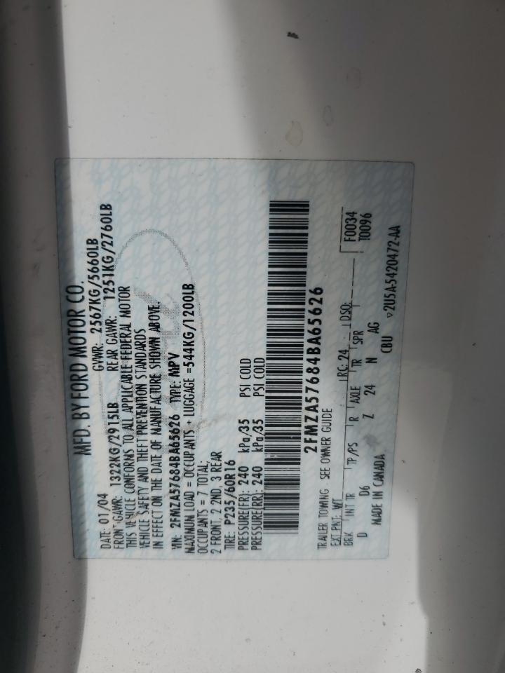 2004 Ford Freestar Ses VIN: 2FMZA57684BA65626 Lot: 93272175