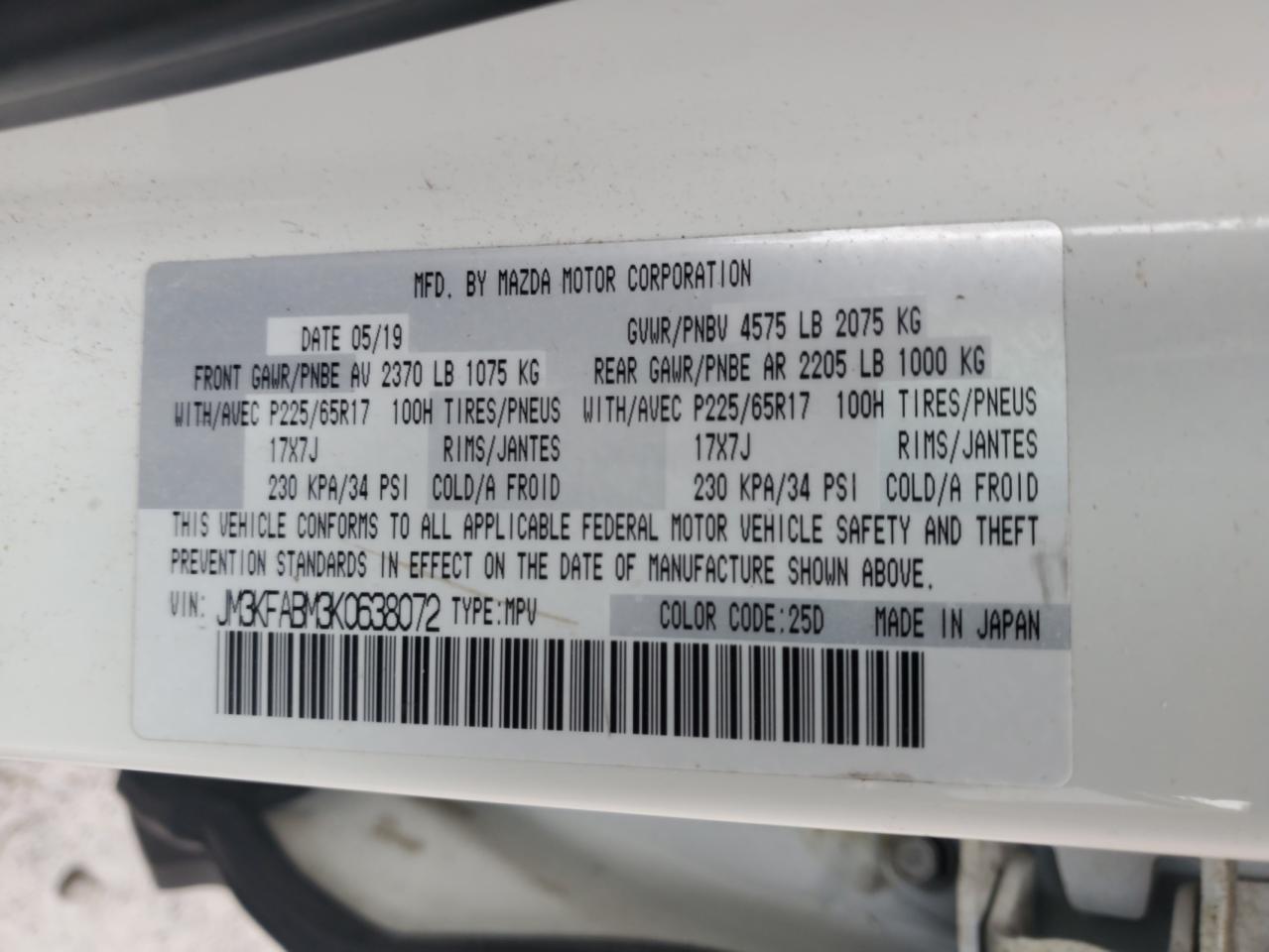 2019 Mazda Cx-5 Sport VIN: JM3KFABM3K0638072 Lot: 92753395