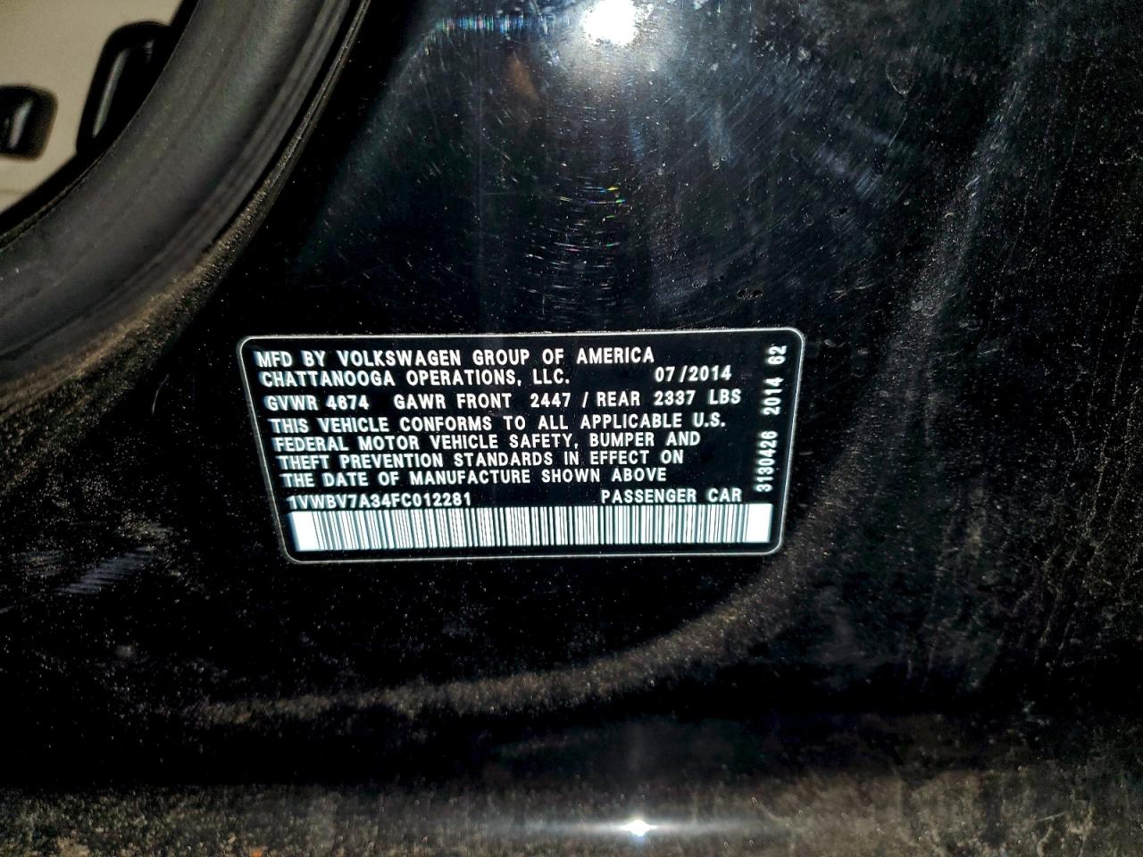 2015 Volkswagen Passat Se VIN: 1VWBV7A34FC012281 Lot: 93889335