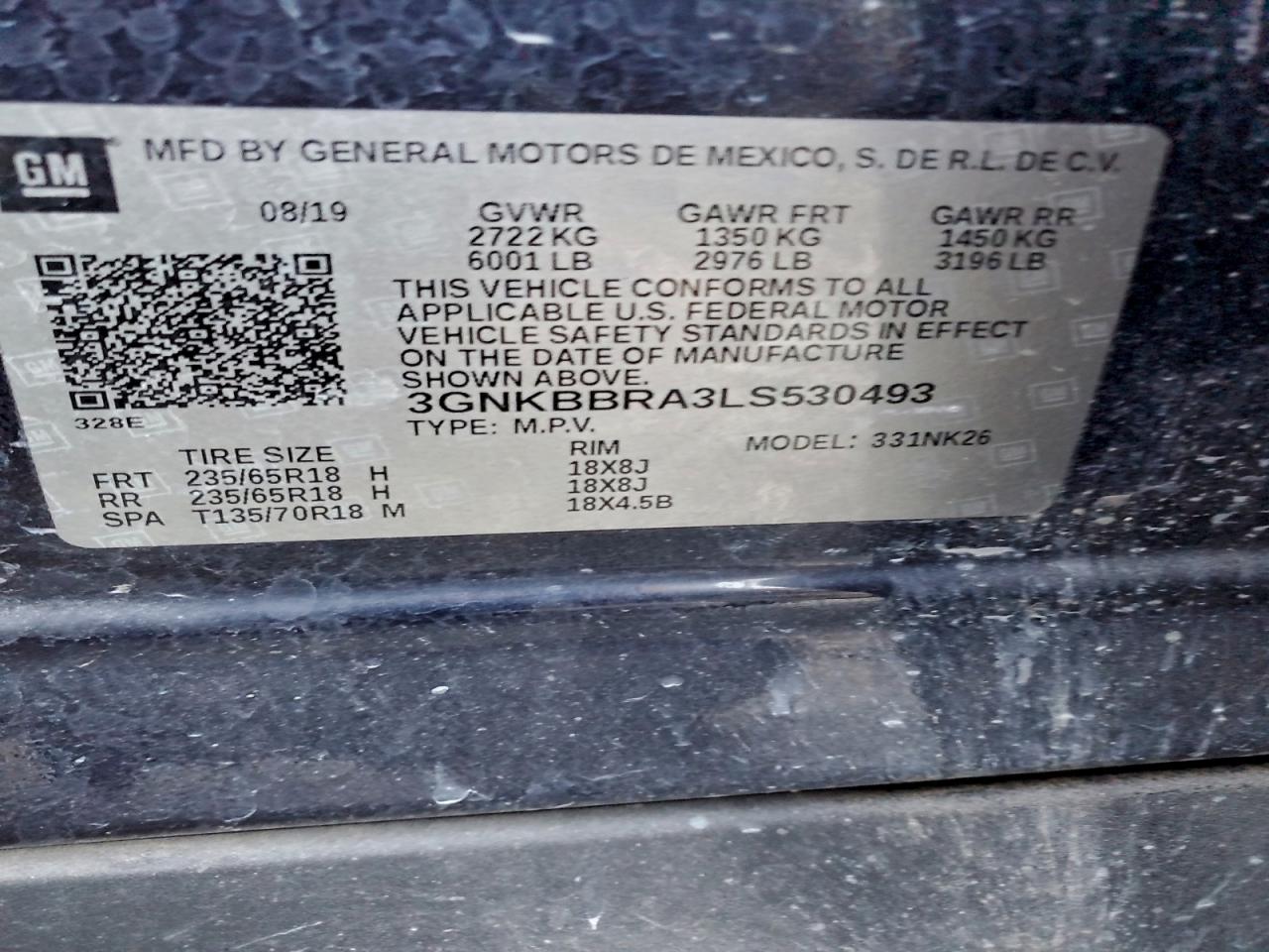 2020 Chevrolet Blazer 1Lt VIN: 3GNKBBRA3LS530493 Lot: 94297655