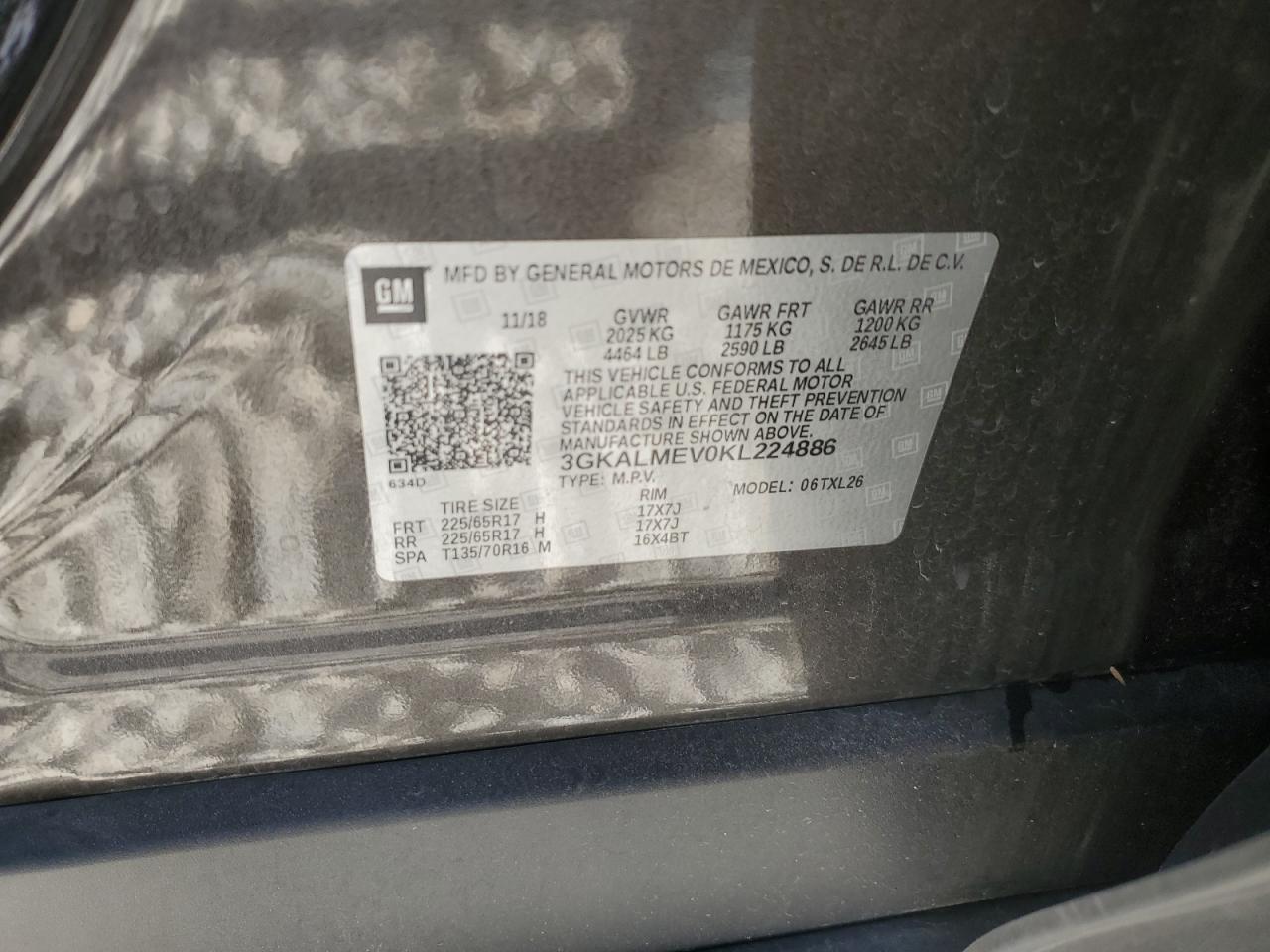 2019 GMC Terrain Sle VIN: 3GKALMEV0KL224886 Lot: 92530385