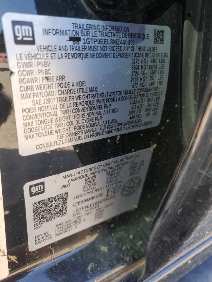 2021 GMC Sierra K1500 At4 VIN: 1GTP9EEL8MZ440991 Lot: 90701035