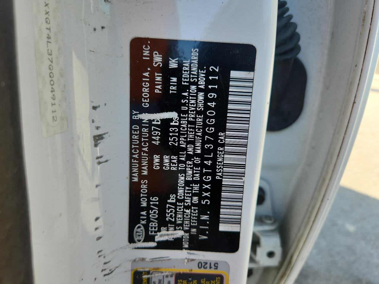 2016 Kia Optima Lx VIN: 5XXGT4L37GG049112 Lot: 93741595