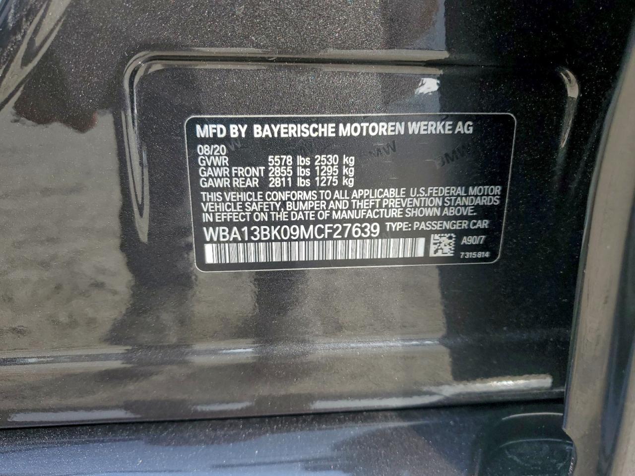 2021 BMW M550Xi VIN: WBA13BK09MCF27639 Lot: 93900905