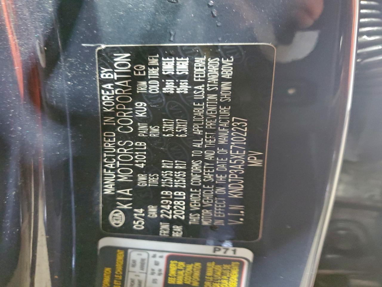 2014 Kia Soul + VIN: KNDJP3A5XE7102237 Lot: 94060615