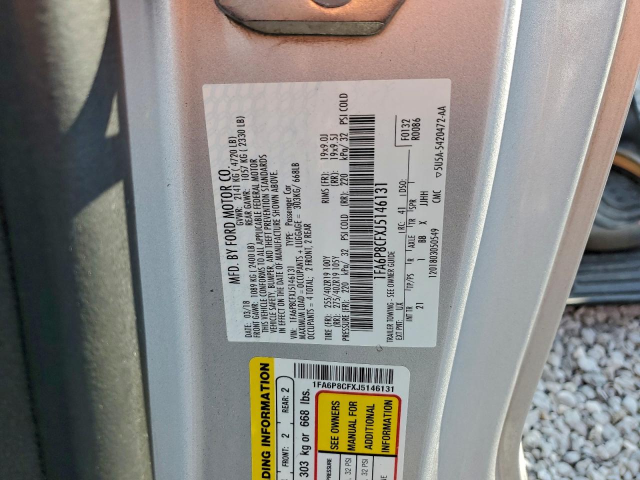 2018 Ford Mustang Gt VIN: 1FA6P8CFXJ5146131 Lot: 93183265